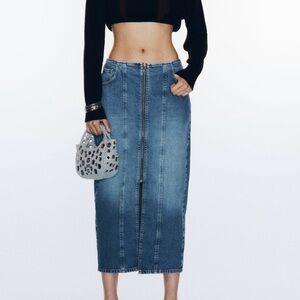 Zara Blue Denim Midi skirt- NWT